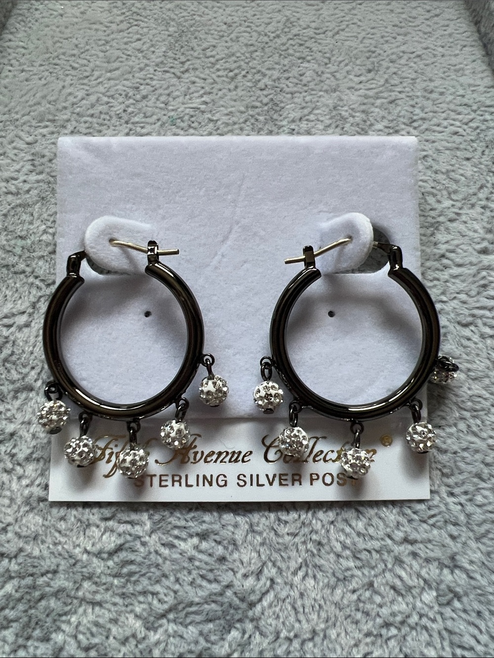 Hematite Hoop Earrings with Sparkling Crystal Dangles